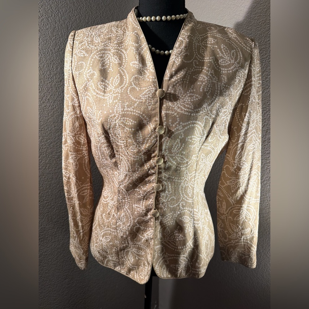 Adrianna Papell Beige Paisley-Print Button Front Blouse